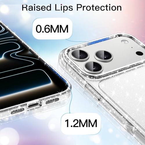 JETech Glitter Case for iPhone 17 Pro 6.3 Inch, Anti-Shock Bling Sparkle Case, Cute Shiny for Girls and Women (Transparent)