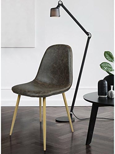 Dining Side Chairs Washable Pu Cushion Seat Metal Legs for Dining Room Chairs PU Leather Eames Style Dining Chair With Wooden Transprint Metal Legs Set of 4 ,Dark Brown