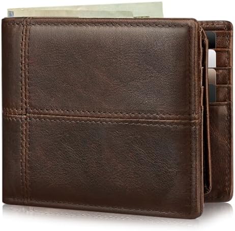 Amazon.com: Mens Bifold Leather Wallet Middle Flaps Double ID
