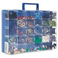 Bins & Things Toy Storage Organizer and Display Case Compatible with Beyblades, LOL Dolls, LPS Figures - Portable Adjustable Box w/Carrying Handle (Blue)