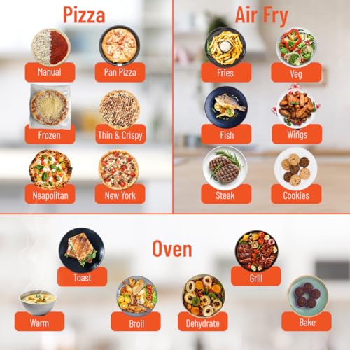 Porodo 3-in-1 Oven, Air Fryer Pizza Maker, Family Size Fryer, 2100w, 18cooking Modes, Digital Control, Indoor Maker Airfryer Grill Basketspatulacutterpizza Included, Stone, 13L