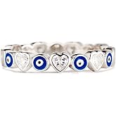STORYJEWELLERY Evil Eye Ring, 925 Sterling Silver Enamel Nazar and Heart Ring Bands for Women, Blue Evil Eye Jewelry, Gifts for Women