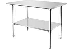 OUKIDR Heavy Duty Food Prep Stainless Steel Table Workbench with Adjustable Under Shelf, Commercial Worktable for Kitchen, Restaurant, Home and Hotel,48 X 30 Inch