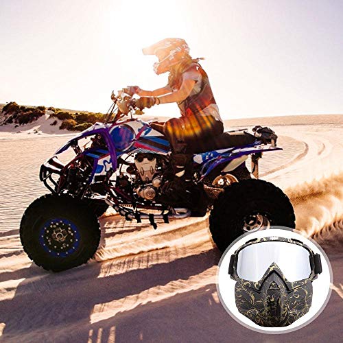FOONEE Motorcycle Helmet Mask, Retro Motocross Goggle with Removable Face Mask UV400 Detachable Fog-Proof Warm ATC Goggles for Racing Airsoft Riding - Thumbnail 7