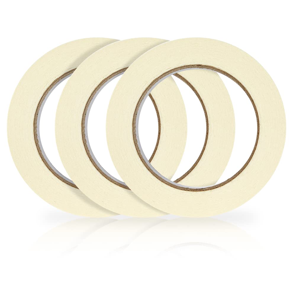 Haohai 3 Rolls 12mm x 50m White Artist Tape, Drafting Tape, Painting Masking Tape, Removable Crepe Paper Tape for Painting, Arts, Office (3)