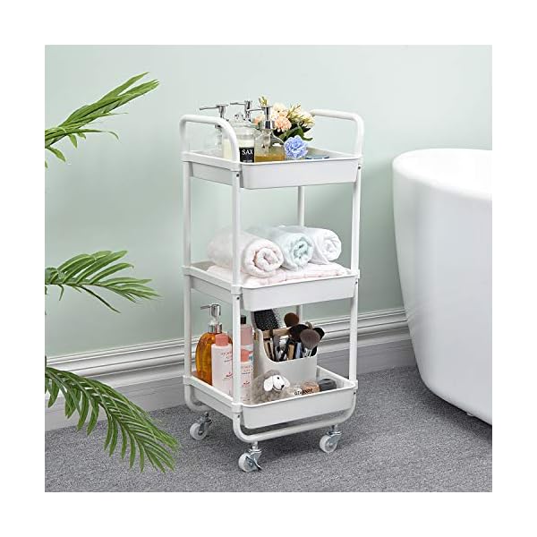 kingrack-Storage-Trolley3-tiers-Rolling-Cartkitchen-trolleyOrganisation-Cart-with-WheelsUtility-CartRolling-TrolleyShelving-Unit-Storage-Rack-Fruit-Vegetable-Rack-Organiser-Cart-WKUK131143 KINGRACK 3-Tier Rolling Storage Trolley, Kitchen Cart with Wheels, Organization Cart for Utilization, Shelving Unit…