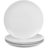 LaGlint 10.5 inch Dinner Plate Set of 6, Lightweight Round Opal Glass White Dinnerware Plates, Dishwasher and Microwave Safe