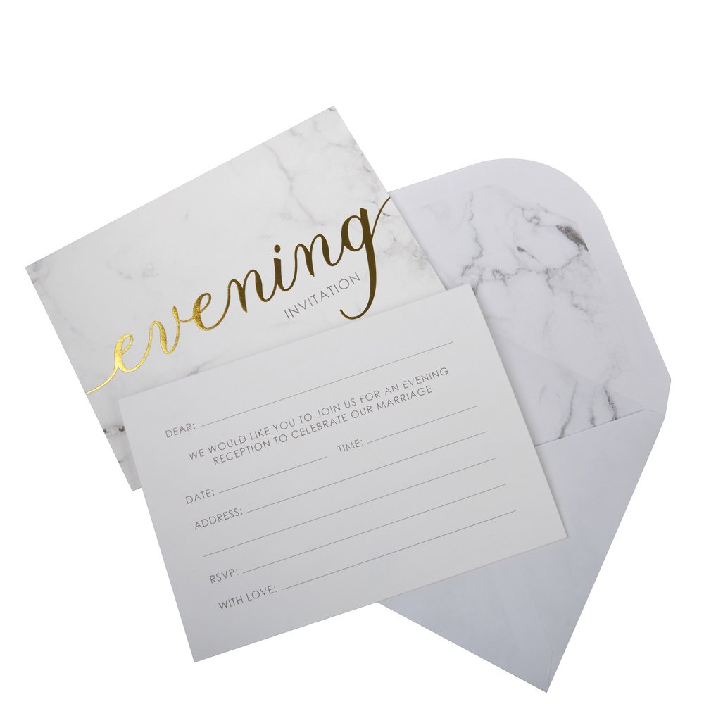Neviti - Scripted Marble - Evening Invites with Envelopes, Pack of 10, 15 x 0.1 x 10.5 cm
