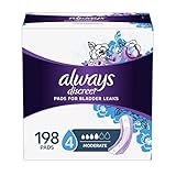 Always Discreet Incontinence Pads for Women, Moderate Absorbency, 198 Count, Regular Length (66 Count, Pack of 3 - 198 Count Total)