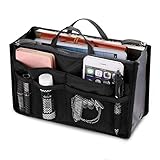 Suines Women Multifunction Travel Cosmetic Makeup Insert Pouch Toiletry Organizer Handbag Storage (Black)