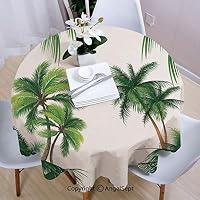 AngelSept Tablecloths Easy Care,Coconut Palm Tree Nature Paradise Plants Foliage Leaves Digital Illustration,70" Round,for Everyday use,Hunter Green