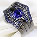 LOVERSRING His and Her Rings Bridal Sets His Hers Black Gold Plated Blue Sapphire Stainless Steel Wedding Ring Band Set
