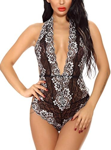 HiMiss Women Sexy One Piece Teddies Lingerie Nightwear Underwear Babydoll Sleepwear Lace Dress Bodysuit Black XXL