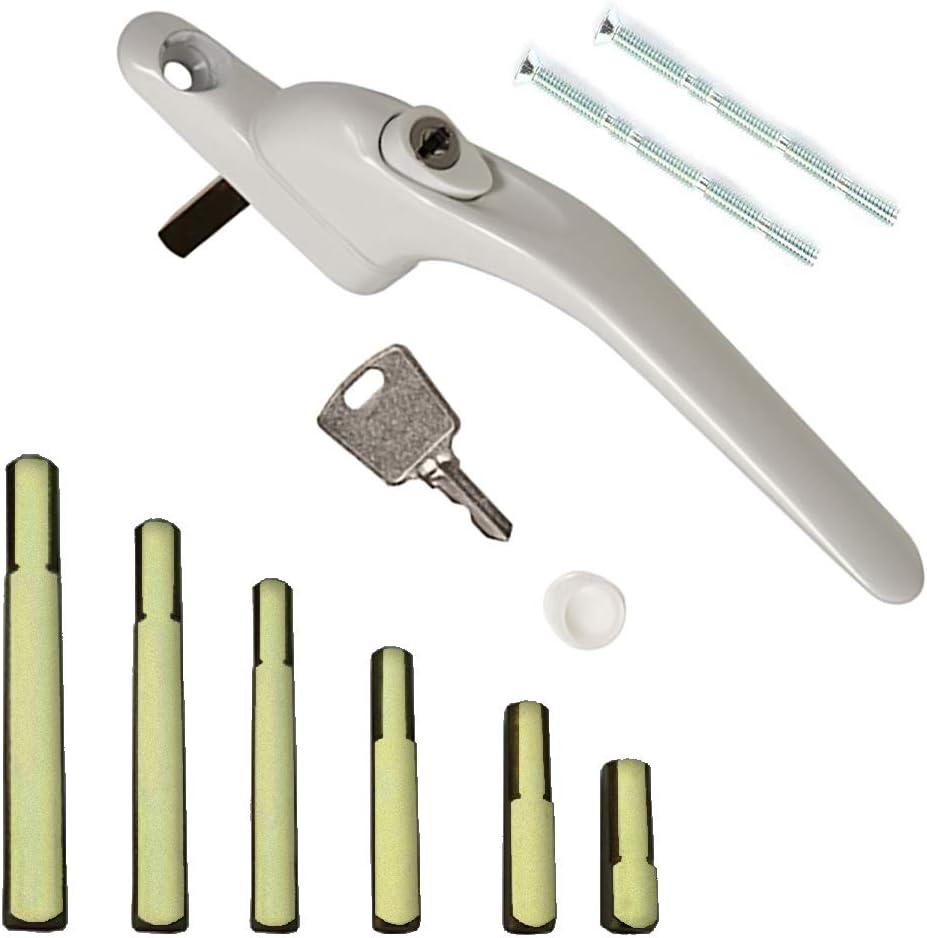 Sterling White UPVC Locking Window Handle With Key – Easy Fit Universal Spindle