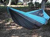 Single Parachute Hammocks By Xiyoyo - 441lb Capacity 108x55inch Ultralight Portable Multifunctional Nylon Camping Hammocks with Strapes, Climbing Buckles and Package Bag (Sky Blue/Grey)