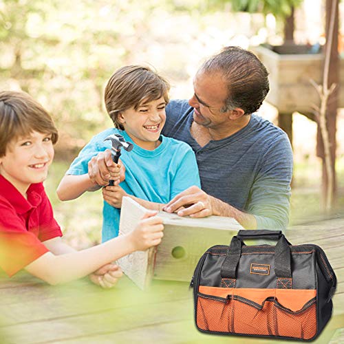 Mysterystone TFK009 Set 14Piece Real Tool Kit for Children Tool Belt Pouch Bag for Woodworking Projects Home Repair, Orange
