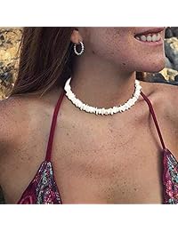 Dremcoue Adjustable Beach Shell Anklet Shell Choker Necklace Set for Women Girls Cowrie Shell Beads Jewelry Boho Puka Shell Anklet