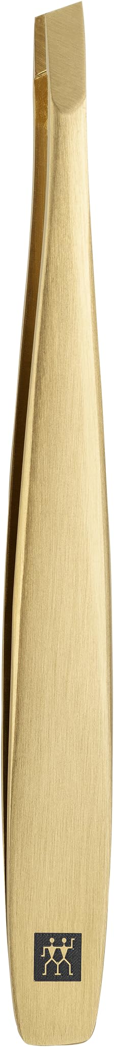ZWILLING Slant Tweezers (Eyebrow Plucking, chip Removal, Hand Sanded, roughened Tips, Hypoallergenic) Premium Gold 90mm