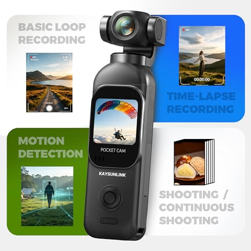 Kaysunlink 1080P Camera Vlog avec Objectif Rotatif à 270°, Caméra Portable avec écran tactile et Wi-Fi, 5 Heures d'autonomie, Caméra Vlog avec Carte de 64 Go, Noir