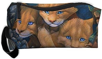 Lions Cubs Paintings Cosmetic Bags Brush Pouch Makeup Bag Zipper Wallet Hangbag Pen Organizer Carry Case Wristlet Holder
