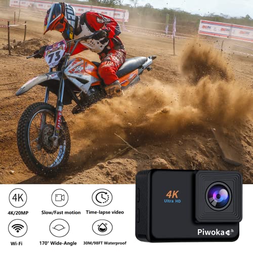 Piwoka Action Camera 4K with WiFi, Remote Control, Ultra HD Sports