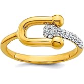 JewelryWeb 925 Sterling Silver Gold-tone Cubic Zirconia Polished and Textured Fancy Ring Ring for Women