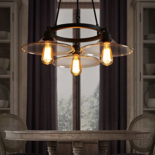 SEOL-LIGHT Vintage Chandeliers Max 180W With 3 Lights Metal and Glass Fixture for Kitchen,Living room,Dinning,Foyer,Balcony