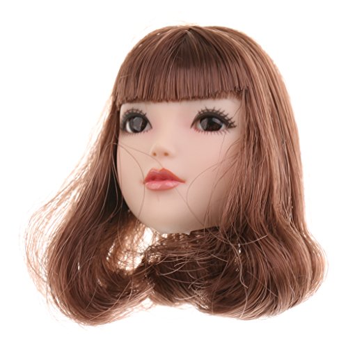 MagiDeal 1:6 Beautiful Girl Head Sculpt w/ Brown Neat Bang Hair For 12'' Phicen Figure