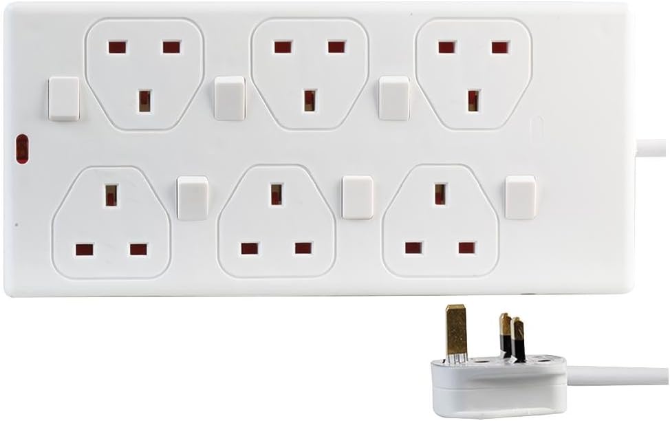 PRO ELEC PEL00030 6 Gang Switched Extension Lead 3m White Individual Switches