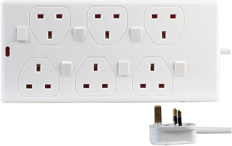 PRO ELEC PEL00030 6 Gang Switched Extension Lead 3m White Individual Switches