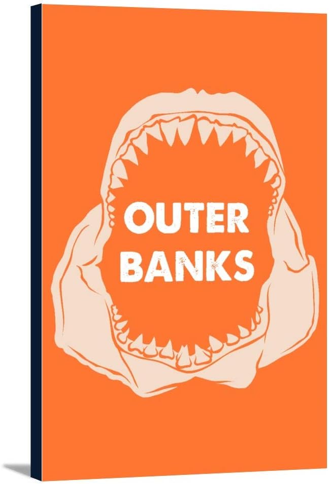 Outer Banks, North Carolina - Shark Bite - Orange Background 106496 (12x18 Gallery Wrapped Stretched Canvas)