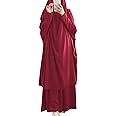 IKADEX Prayer Clothes for Muslim Women Islamic Abaya Suit Maxi Skirt + Khimar Hijab 2pcss Burka Jilbab Kaftan