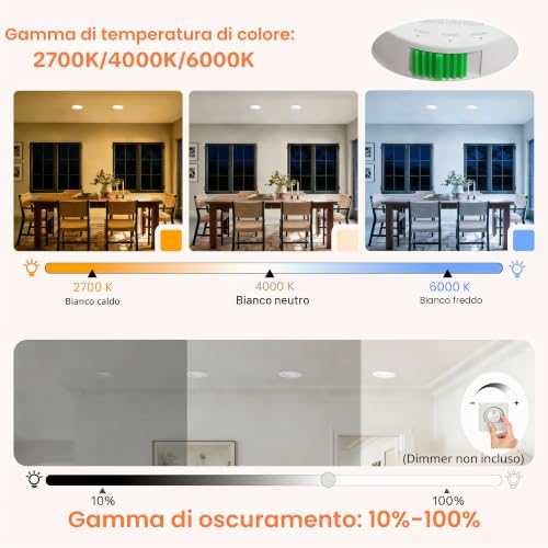 Aulaiyi LED Recessed Spotlights for Drywall Dimmable 230 V, 5 W 500 LM Recessed Spotlight Adjustable 3CCT, IP44 LED Ceiling Spotlights for Bathrooms, Hole Ø68-80 mm, Set of 10 White