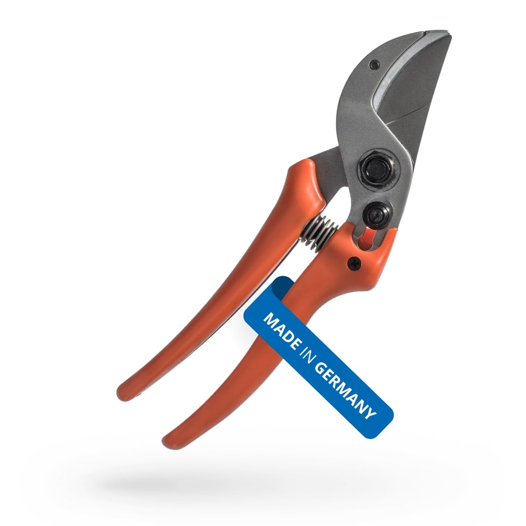 Original LÖWE 15 Anvil Secateurs 15.107 with Bypass Geometry for Smaller to Medium Hands - Curved Non-Stick Coated Blade Ideal for Cutting Hard Wood such as Linden Spruce Larch Oak