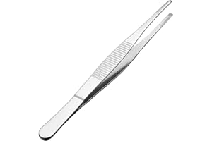 uxcell 1 Pcs 6.3-Inch 430 Stainless Steel Straight Blunt Tweezers with Serrated Tip Daily Garden Tool
