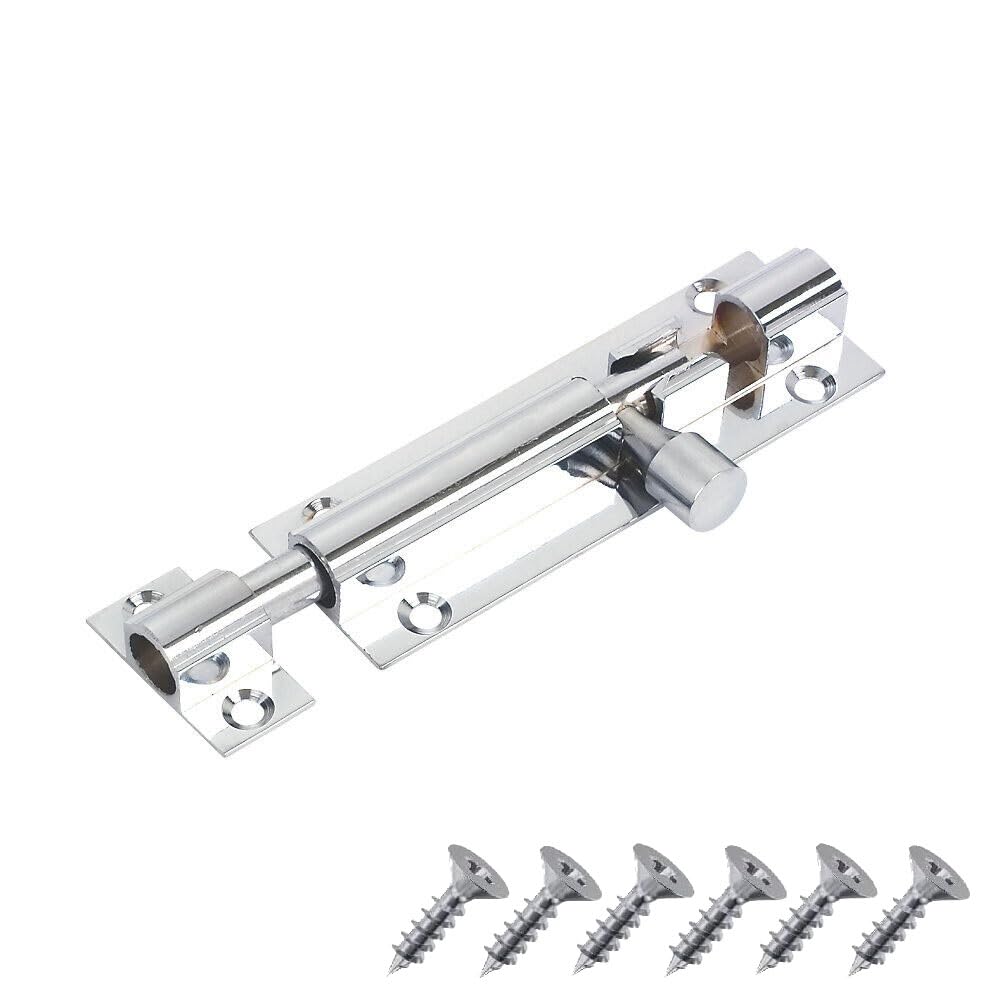Door Bolts 75mm Straight Polished Chrome Barrel Side Lock Pack of 1 Door Latch with Screws Tower Bolt Locks for Bedroom Bathroom Toilet Shed Gate Cupboards and Cabinets.