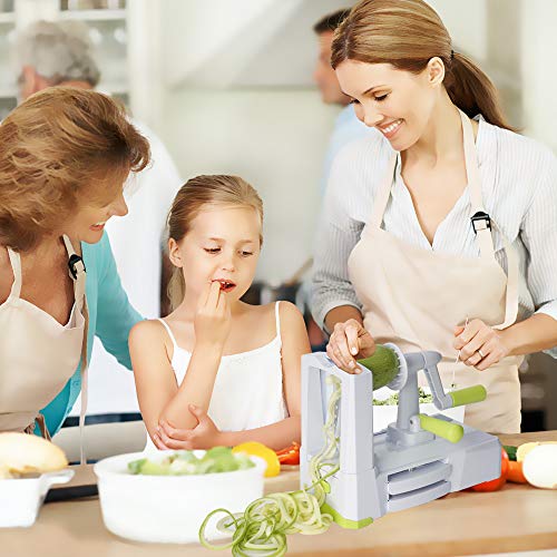 5 IN 1 Spiralizer Vegetable Slicer , Powerful Food Slicer Anti-Slip Sucker Spiral Slicer for Zucchini Noodles and Veggie Pasta Maker