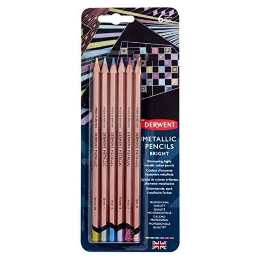 Derwent 2305601 Metallic Pencil Colours Blister Pack, Set of 6, Professional Quality Multicoloured One Size