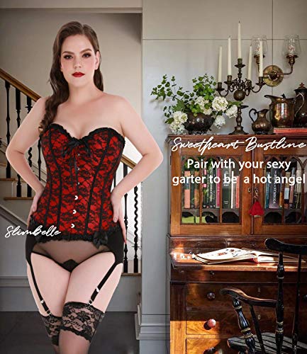 SLIMBELLE-Bustier-Corsetto-Top-in-Pizzo-Floreale-Disossato-Overbust-Gothic-Sexy-Cincher-per-Natale-e-Feste-con-1-Perizoma