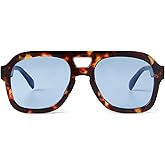 SDINM Trendy Blue Aviator Sunglasses for Women Men Designer Hexagon Square Thick Frame Sun Glasses Tortoiseshell Shades