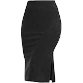ZXIHZF Women's Knee Length Knit Pencil Skirt Stretchy Side Slit Bodycon Midi Skirt