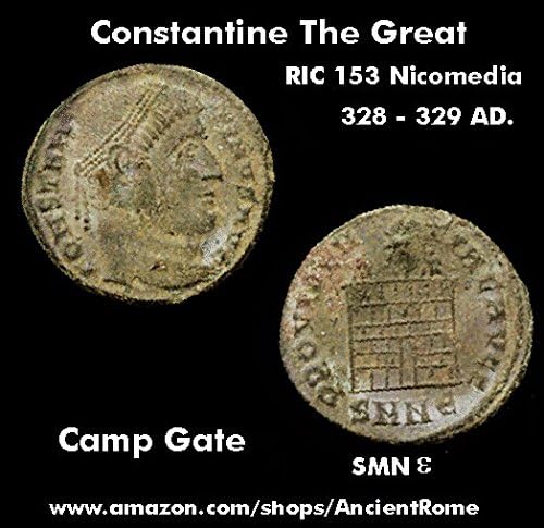 327 AD. Constantine The Great. Rainbow tones. Camp Gate. Nicomedia Mint. Roman Empire Coin.
