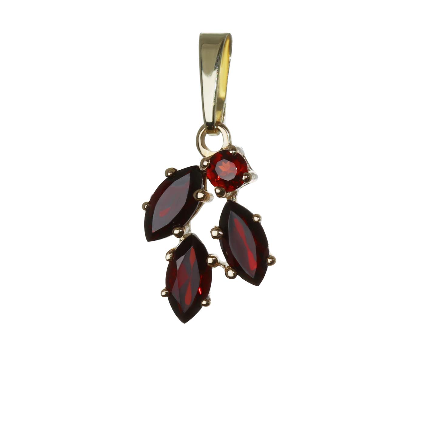 NKlaus garnet pendant goldsmith work gold leaves asymmetric 3231