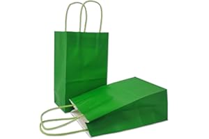AZOWA Gift Bags Small Kraft Paper Bags With Handles for Her(5 x 3.1 x 8.2 in, Green, 25 Pcs)