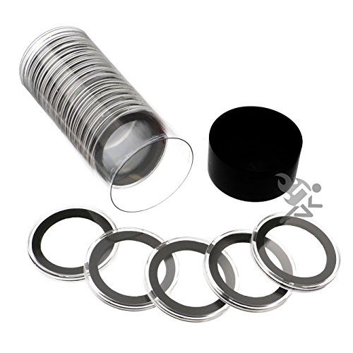 Black Lid Capsule Tube & 20 Air-Tite 37mm Black Ring Coin Holders for 1oz Philharmonics