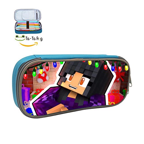 Aphmau Logo Students Homecube Big Capacity Pencil Case Pen Bag With Double Zipper blue