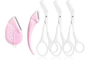 DAFENG 5Pcs Eyebrow Grooming Kit, Eyebrow Trimmer, Leaf-Shaped Eyebrow Razor, Professional Eyebrow Trimmer Scissors for Any Skin Type Hair Removal Accessories Make Up Tool for Men Women-White+Pink (White)