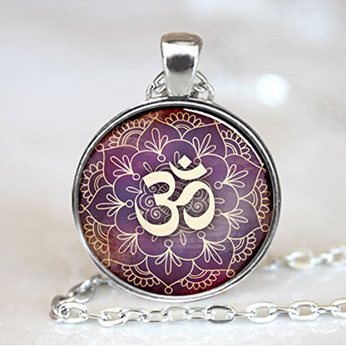 Om Pendant Lotus Flower Necklace Namaste Yoga Jewelry Silver