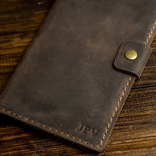 Pegai Personalized Checkbook Cover, Distressed Leather Checkbook Wallet, Checkbook Case - Clark | Chestnut Brown - Thumbnail 3