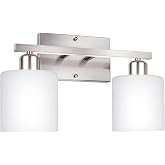 Dekang Bathroom Vanity Light Fixture Brushed Nickel, 2-Light Wall Sconces | Anti-Rust Vanity Lights Over Mirror, 12 Inches, E26 Standard Socket, Milky White Glass Shades, Bulbs Not Included